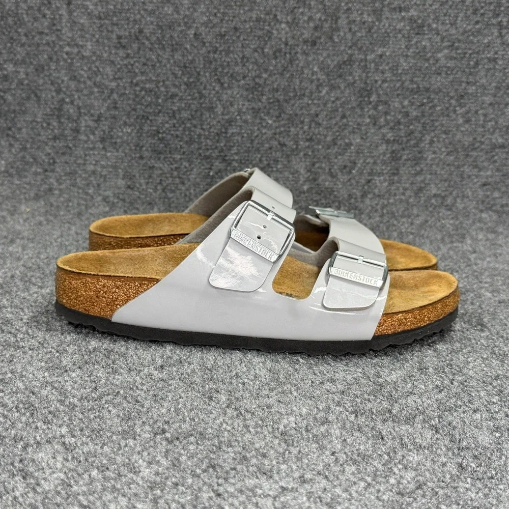 Birkenstock‎ Arizona Slide Sandals Women's 9 Grey Patent Leather Slip On Buckle
